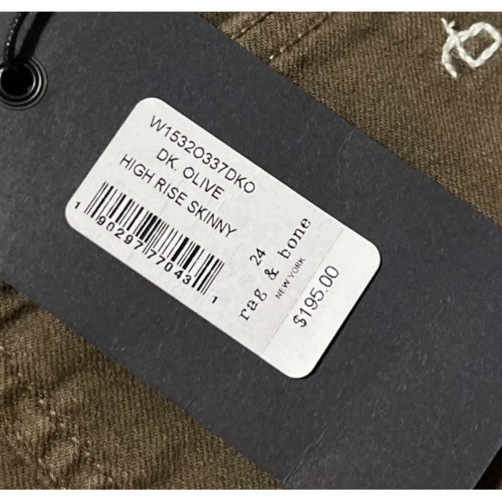 Rag & Bone Women's High Rise Skinny Dark Olive USA Made Jeans SZ 24x30, NWT $195